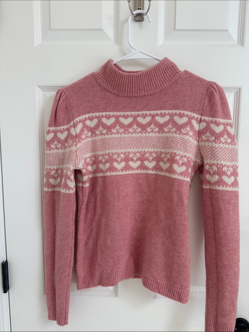 Generation Love Pink and Cream Heart-Pattern Knit Turtleneck Sweater